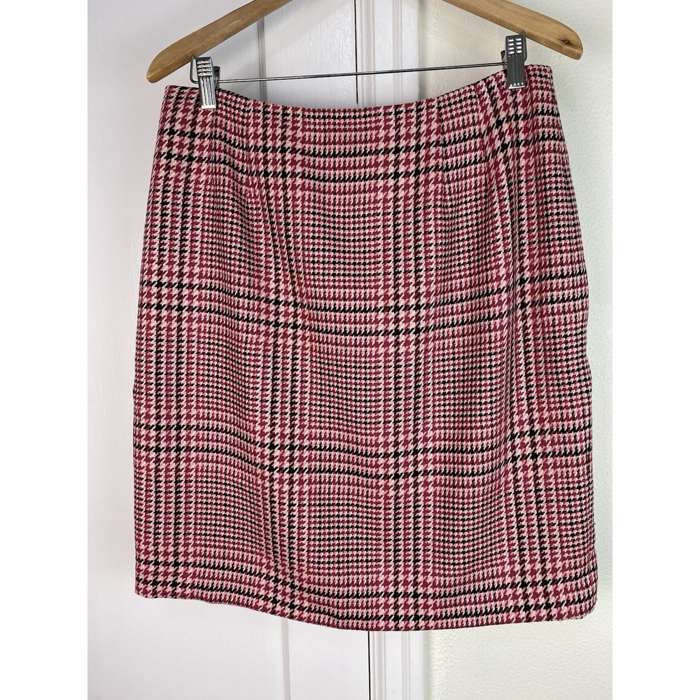 Talbots Women's 12 Pink Plaid 100% Wool Lined Pencil Skirt